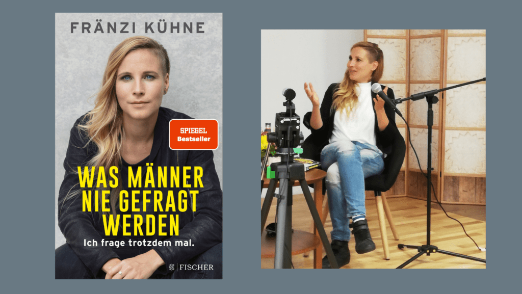 Buchcover und Fränzi Kühne bei der Lesung