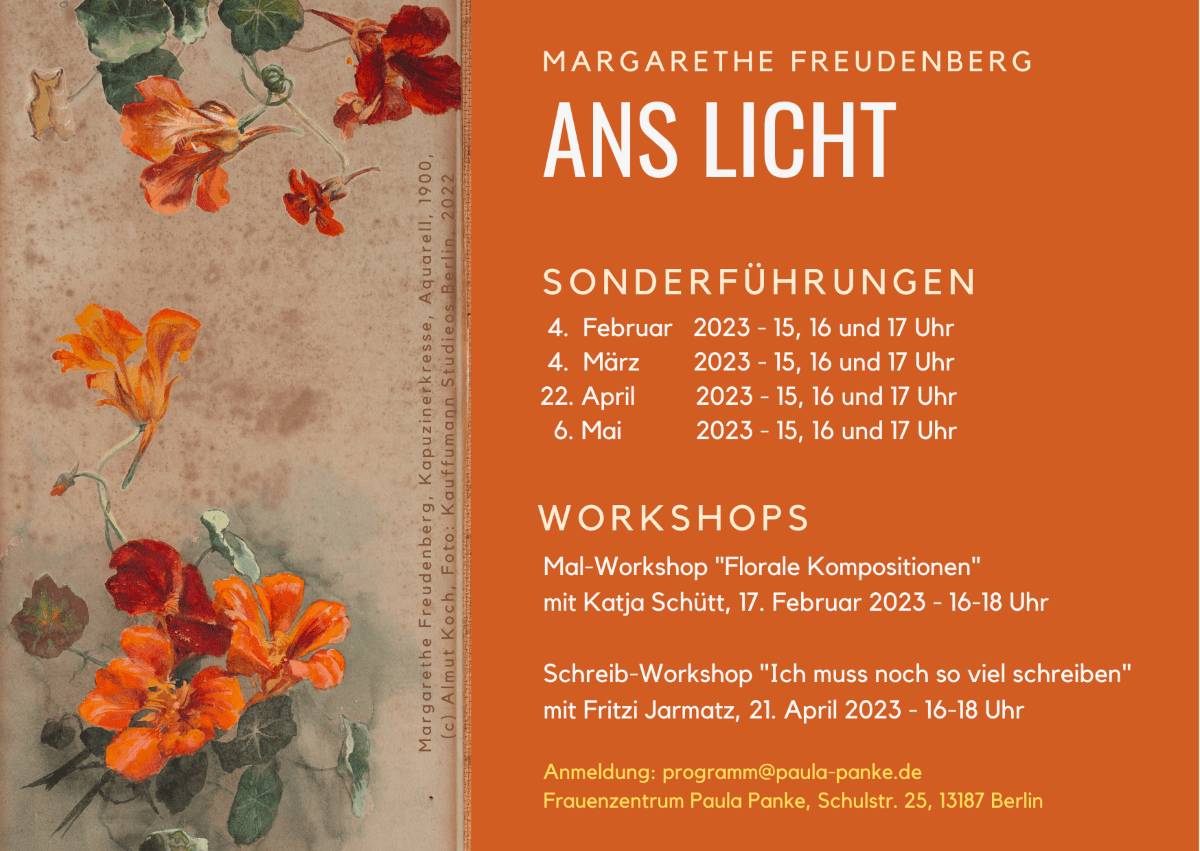 Sonderfuehrungen fuer die Ausstellung "Ans Licht" der Kuenstlerin Margarete Freudenberg im Maerz, April und Mai